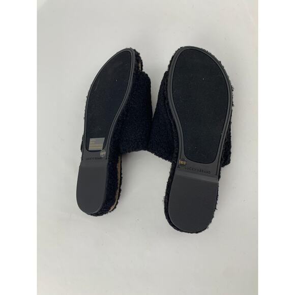 Lucky Brand Gadini Faux Fur Open Toe Fleece Slippers Womens 11M Black Shearling - Picture 8 of 9